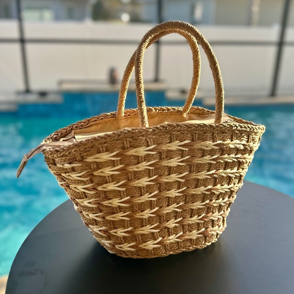 Handbags - Woven Loop Handle Basket Tote